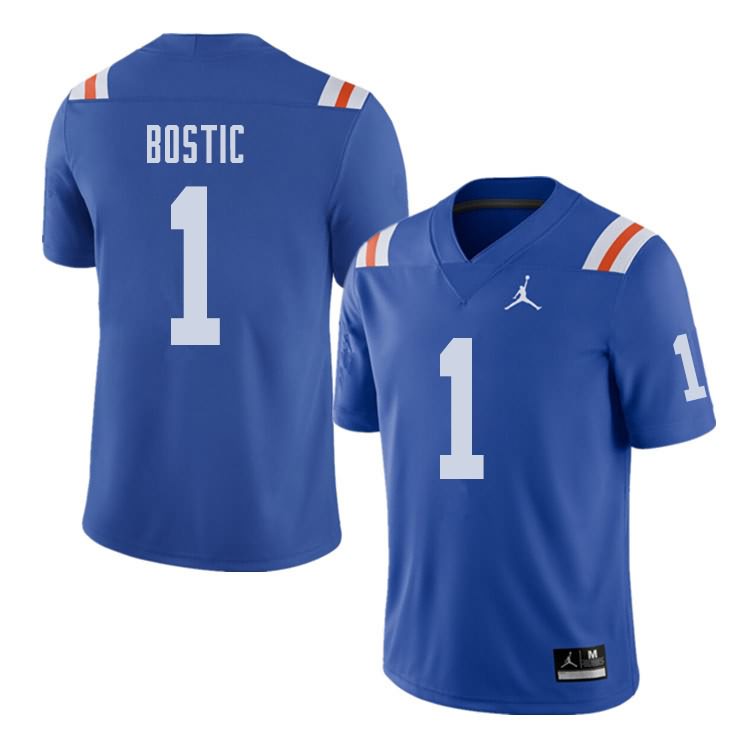 NCAA Florida Gators Jonathan Bostic Men's #1 Jordan Brand Alternate Royal Throwback Stitched Authentic College Football Jersey BFT6464OU